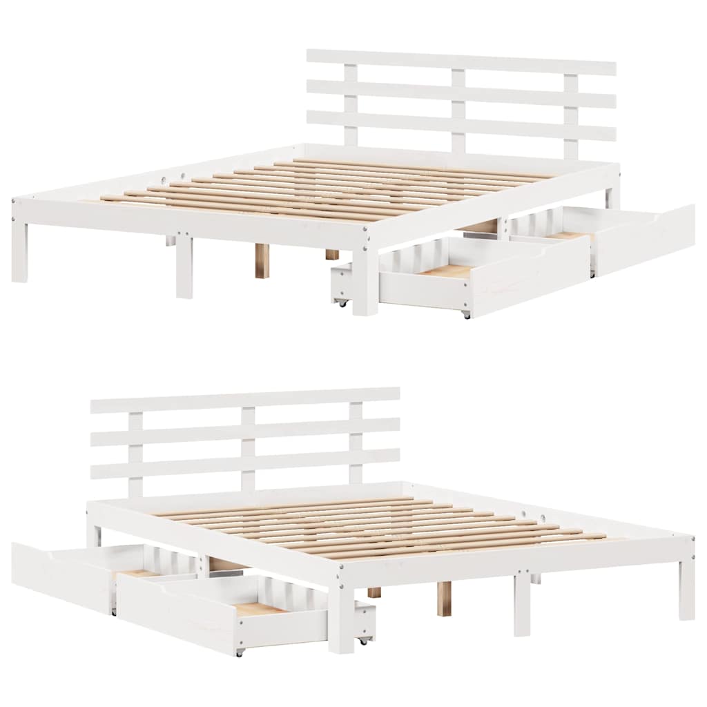 Sengeramme med skuffer hvit 160x200 cm heltre furu