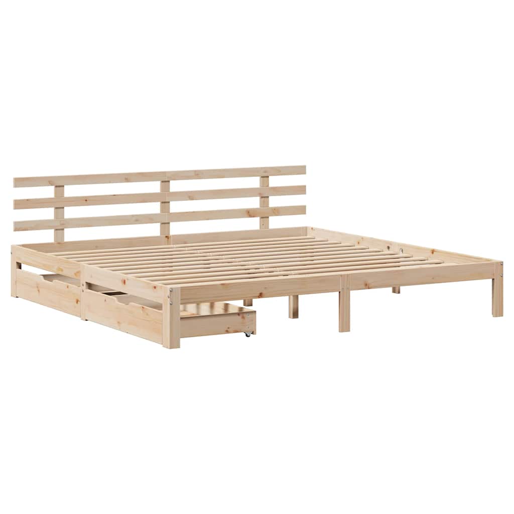 Sengeramme med skuffer 200x200 cm heltre furu