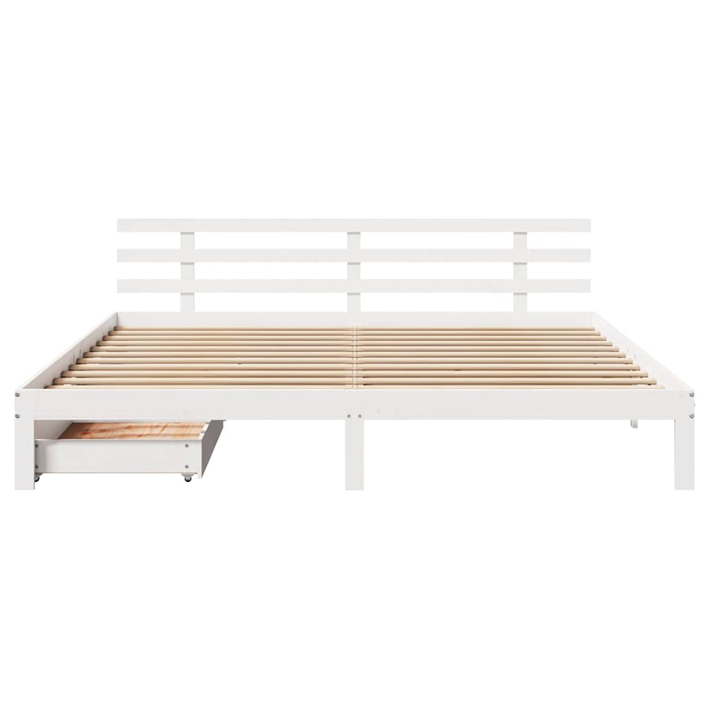Sengeramme med skuffer hvit 200x200 cm heltre furu