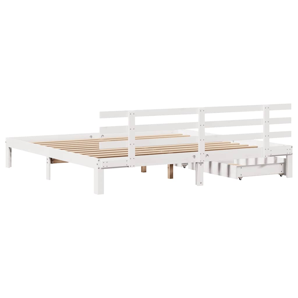 Sengeramme med skuffer hvit 200x200 cm heltre furu