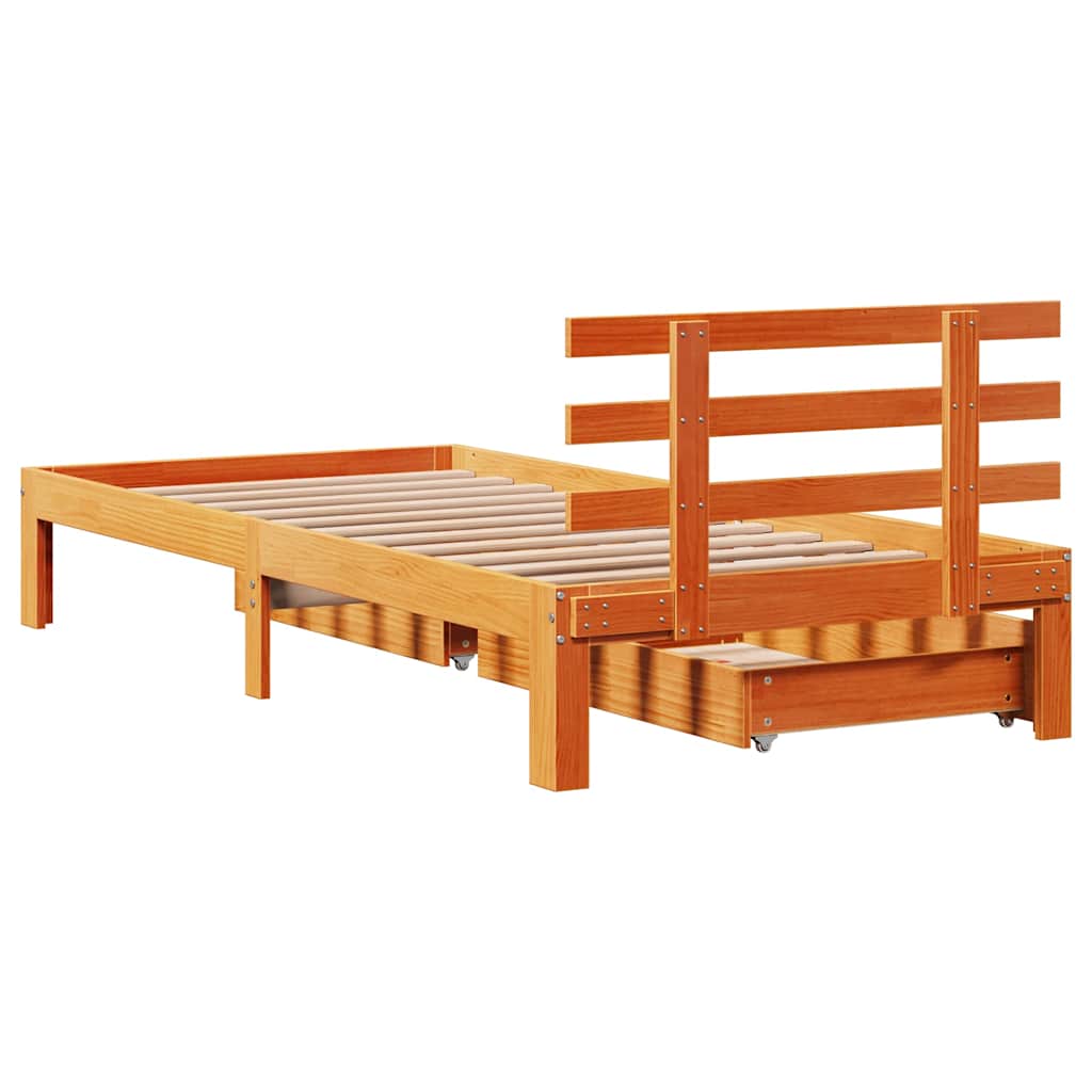 Sengeramme med skuffer voksbrun 75x190 cm heltre furu