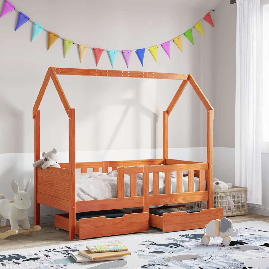 Barnesengeramme med skuffer 80x170 cm heltre furu