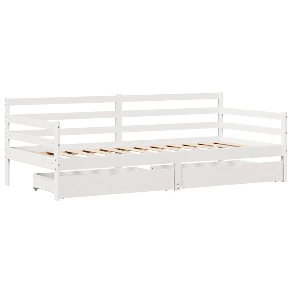 Dagseng med skuffer hvit 90x190 cm heltre furu