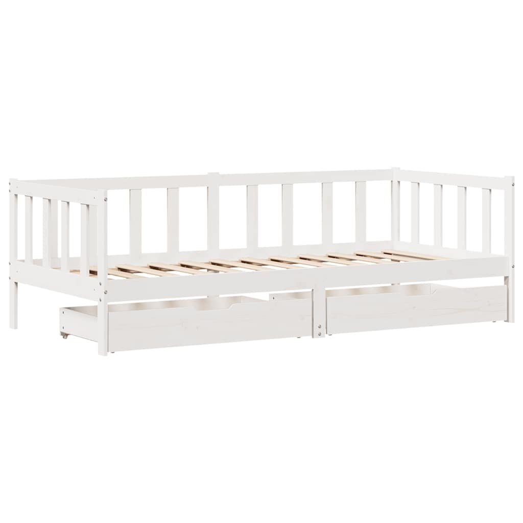 Dagseng med skuffer hvit 90x200 cm heltre furu