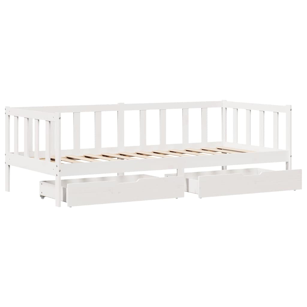 Dagseng med skuffer hvit 80x200 cm heltre furu