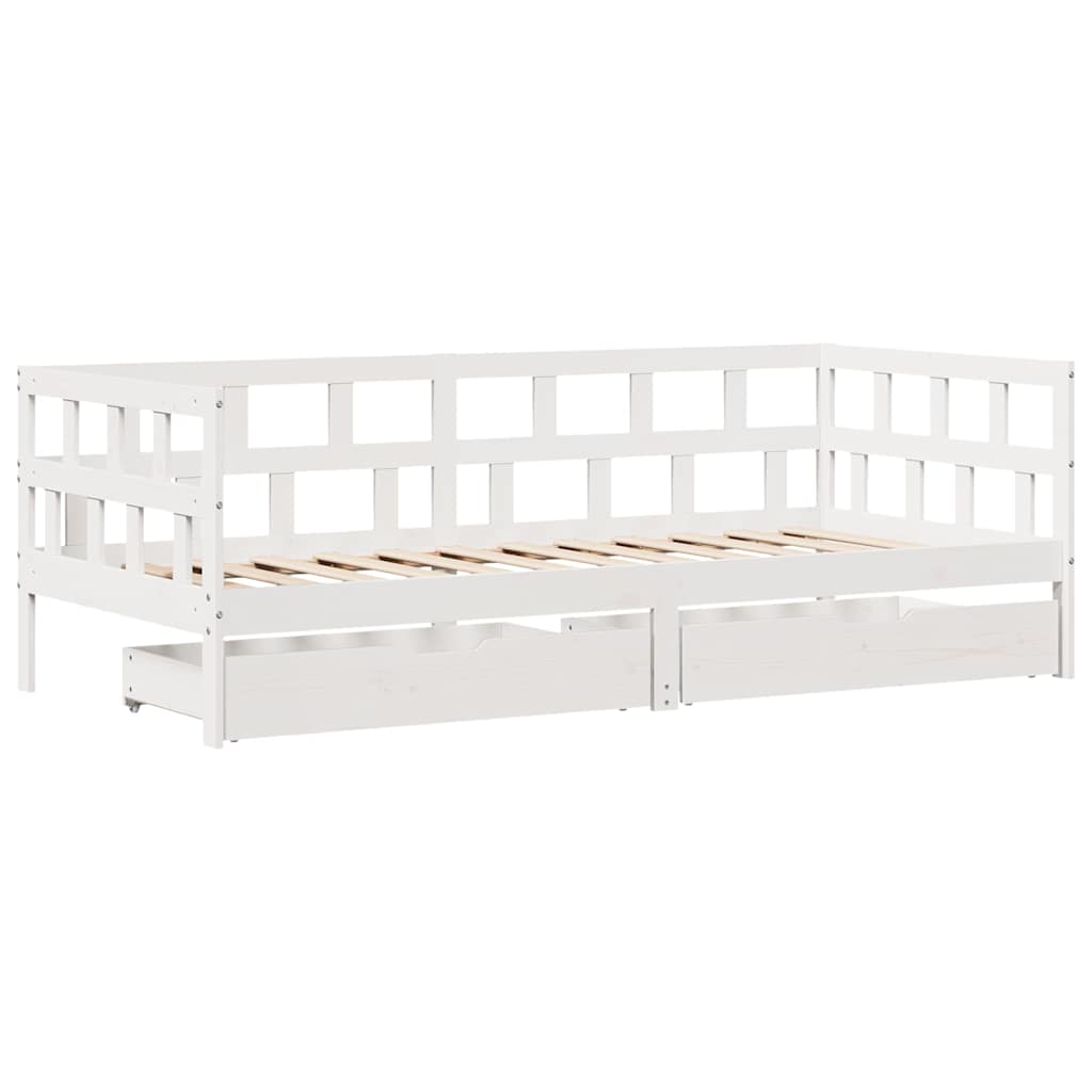 Dagseng med skuffer hvit 90x200 cm heltre furu