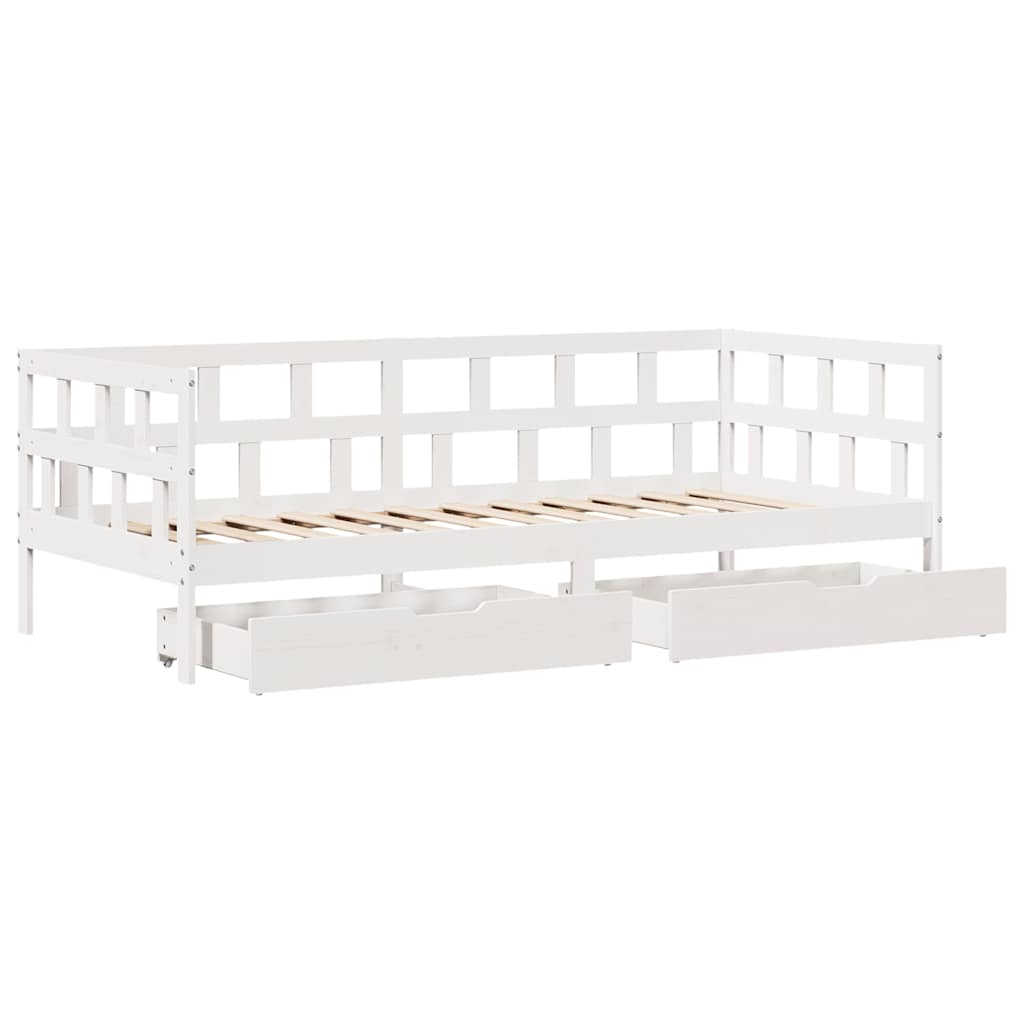 Dagseng med skuffer hvit 90x190 cm heltre furu
