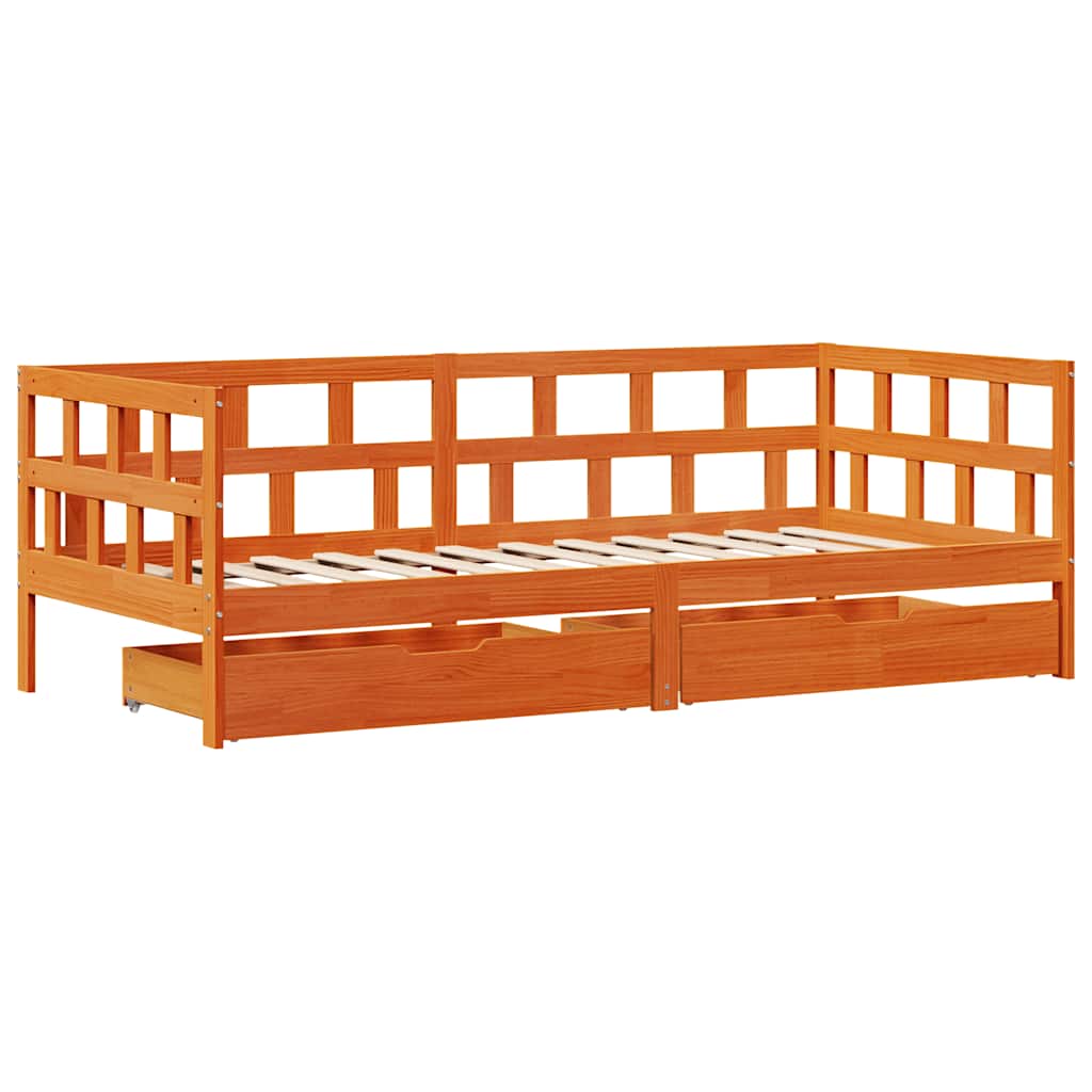 Dagseng med skuffer voksbrun 80x200 cm heltre furu