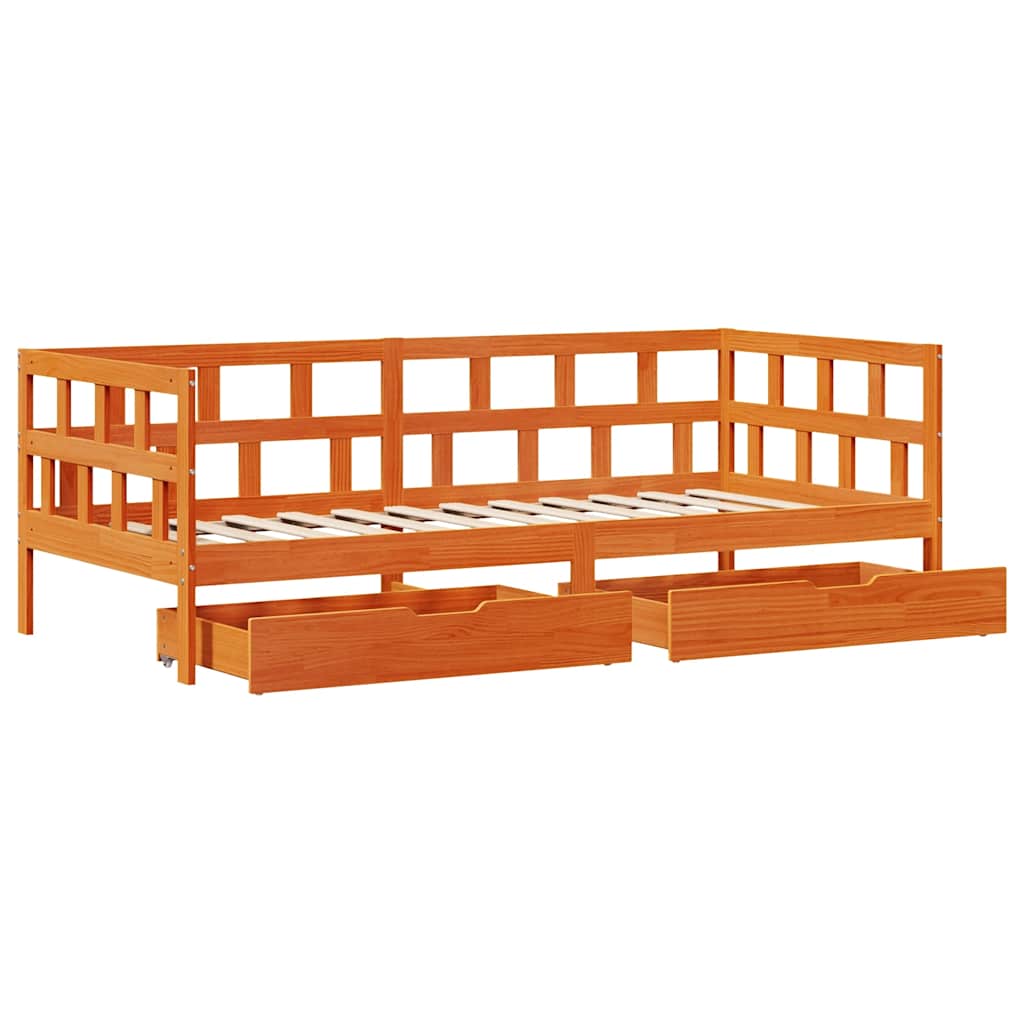 Dagseng med skuffer voksbrun 80x200 cm heltre furu