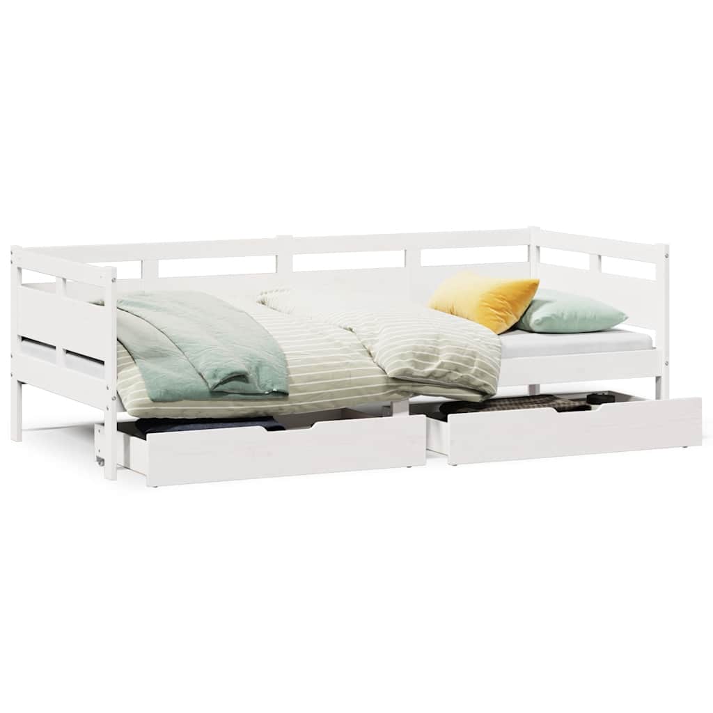 Dagseng med skuffer hvit 90x200 cm heltre furu