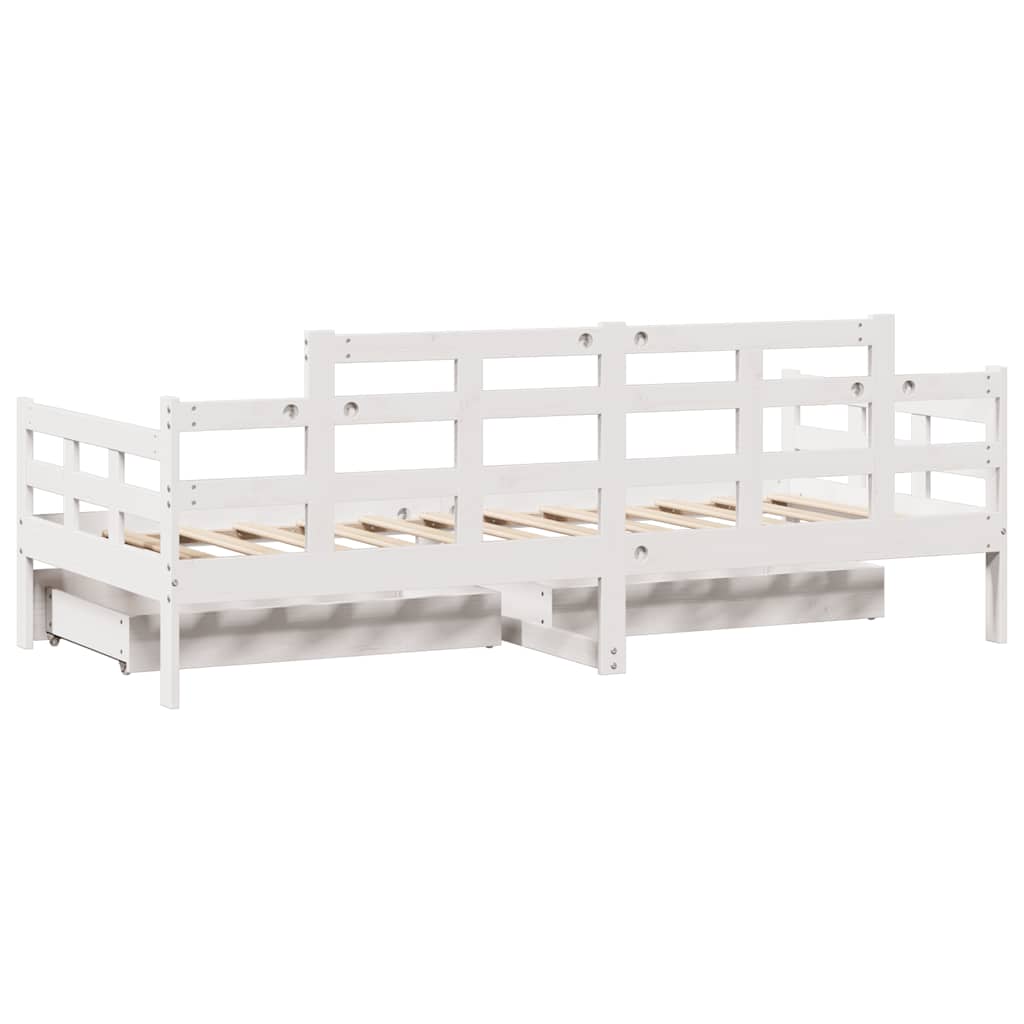 Dagseng med skuffer hvit 90x200 cm heltre furu