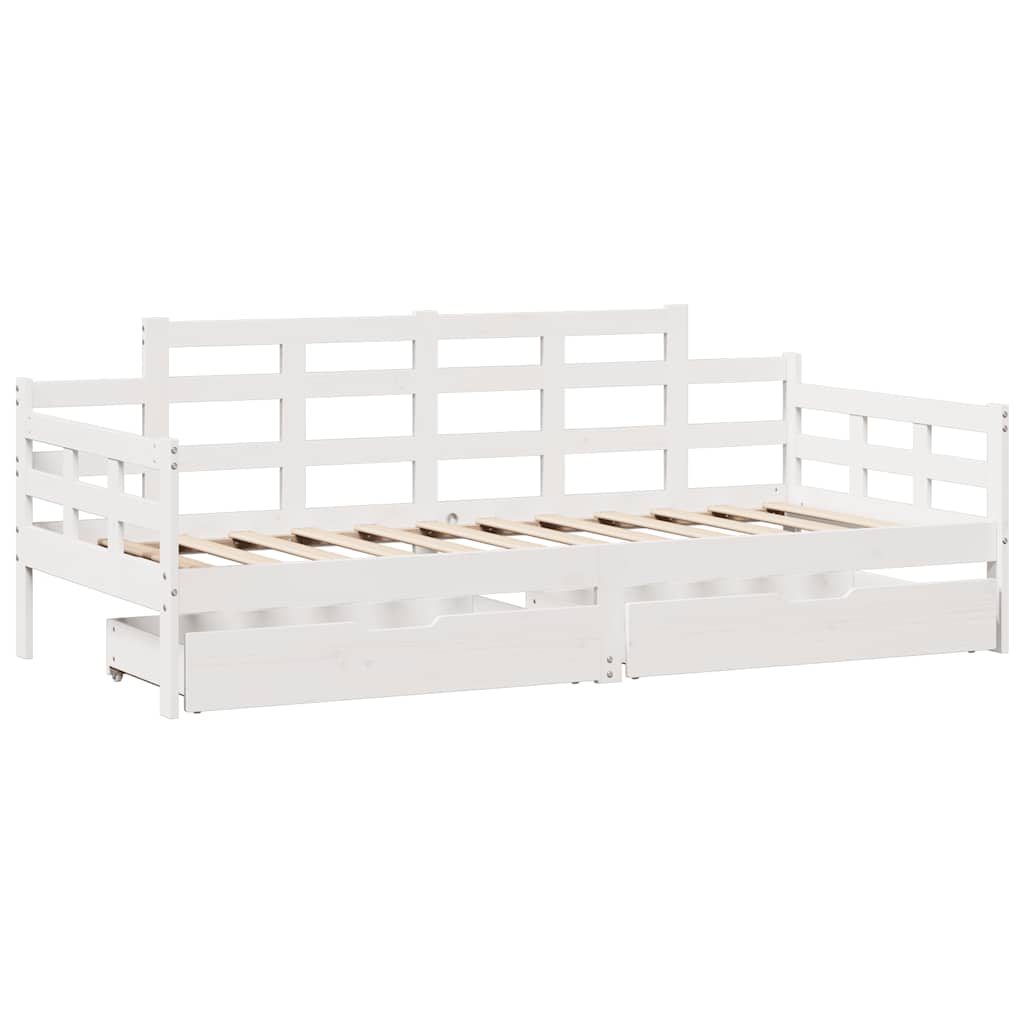Dagseng med skuffer hvit 80x200 cm heltre furu