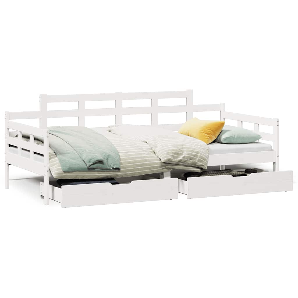 Dagseng med skuffer hvit 90x190 cm heltre furu