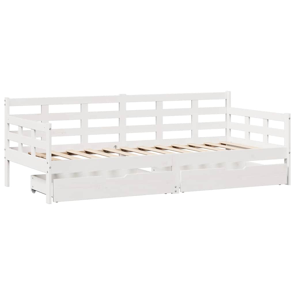 Dagseng med skuffer hvit 90x200 cm heltre furu