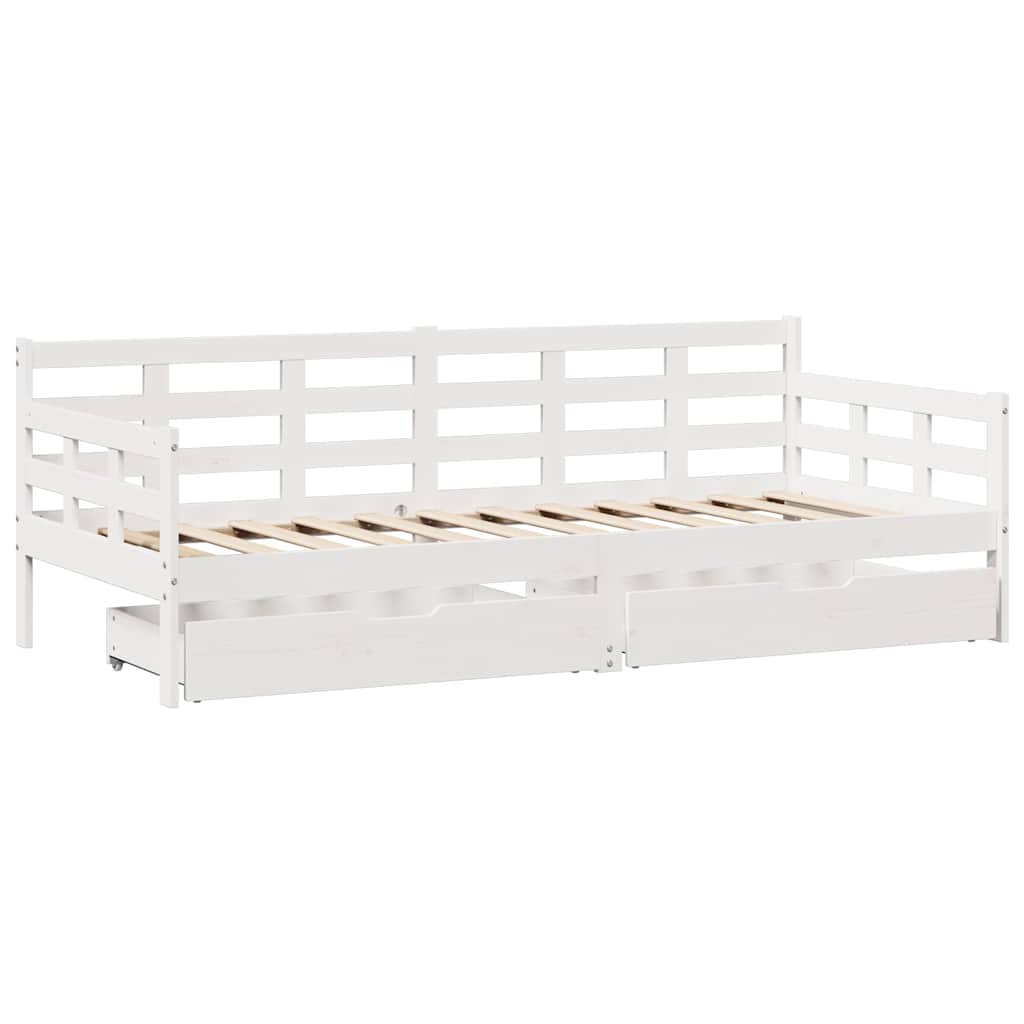 Dagseng med skuffer hvit 90x190 cm heltre furu