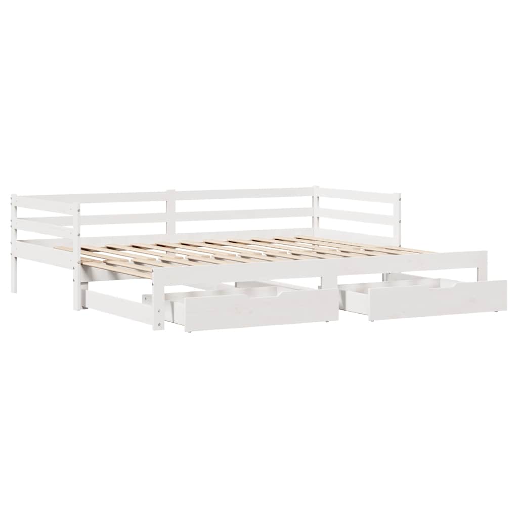 Uttrekkbar dagseng med skuffer uten madrass hvit 90x190 cm