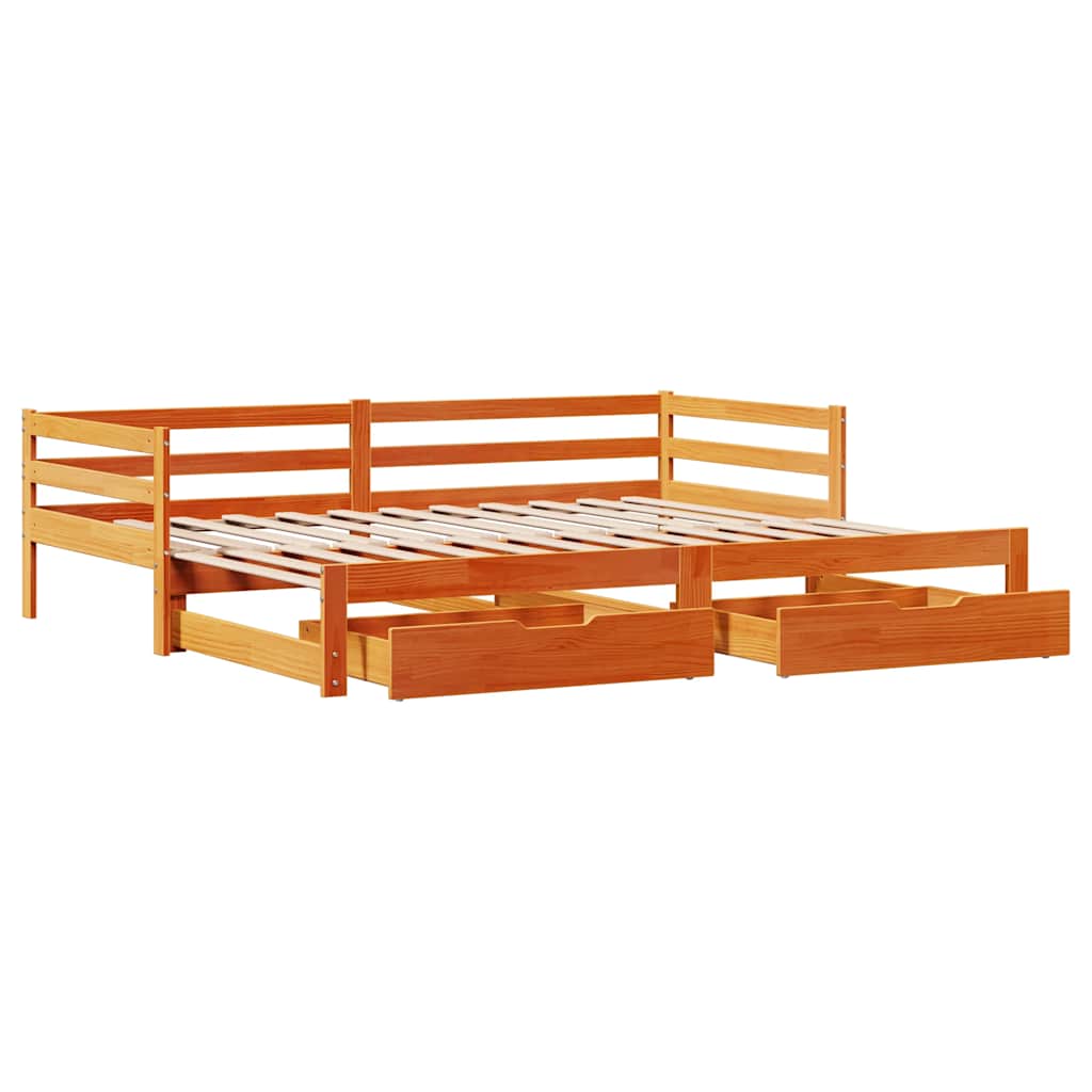Uttrekkbar dagseng med skuffer voksbrun 90x200 cm heltre furu