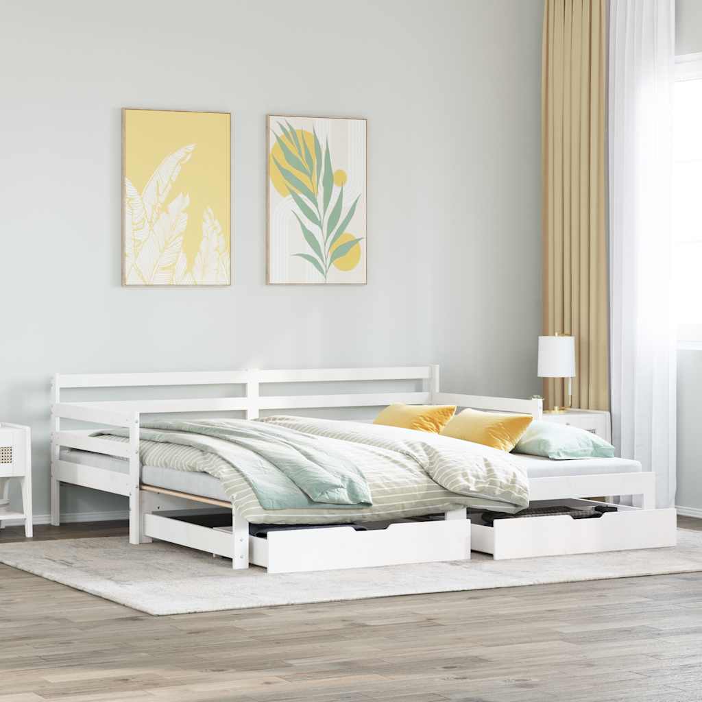 Dagseng med skuffer hvit 90x200 cm heltre furu