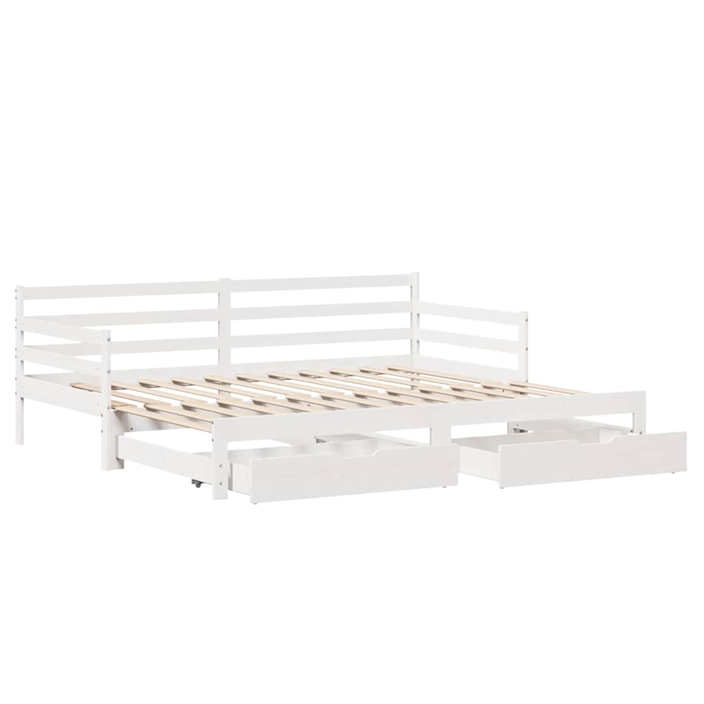 Uttrekkbar dagseng med skuffer uten madrass hvit 90x200 cm vidaXL