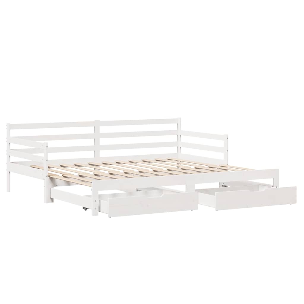 Uttrekkbar dagseng med skuffer uten madrass hvit 90x190 cm