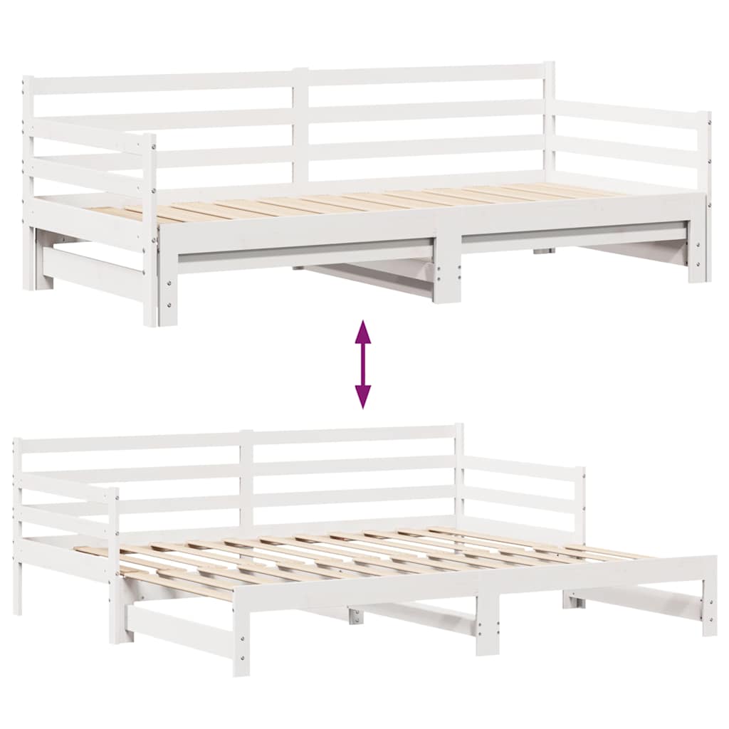 Uttrekkbar dagseng med skuffer uten madrass hvit 90x190 cm