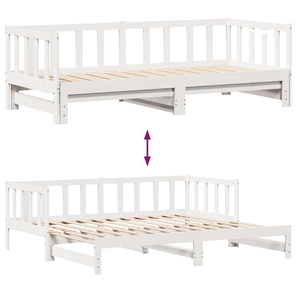 Uttrekkbar dagseng med skuffer uten madrass hvit 90x200 cm