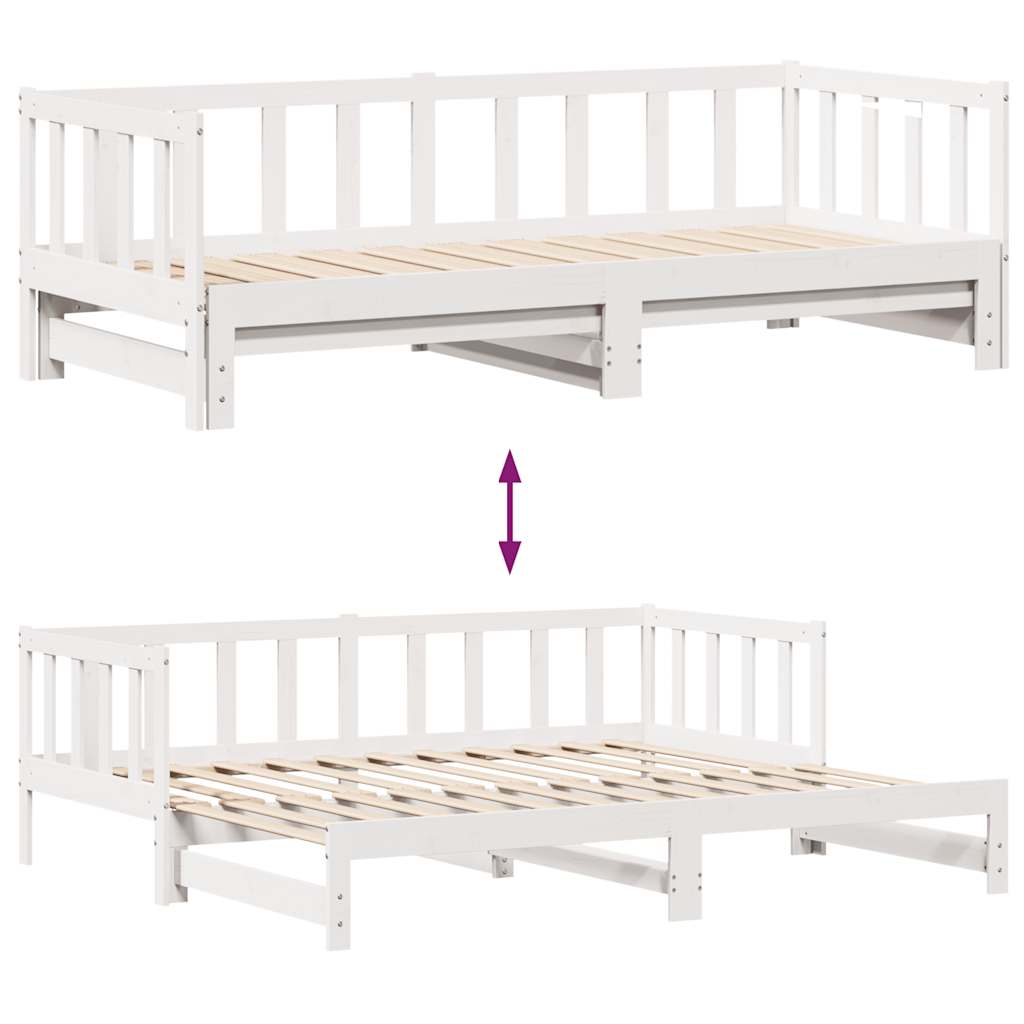 Uttrekkbar dagseng med skuffer uten madrass hvit 80x200 cm