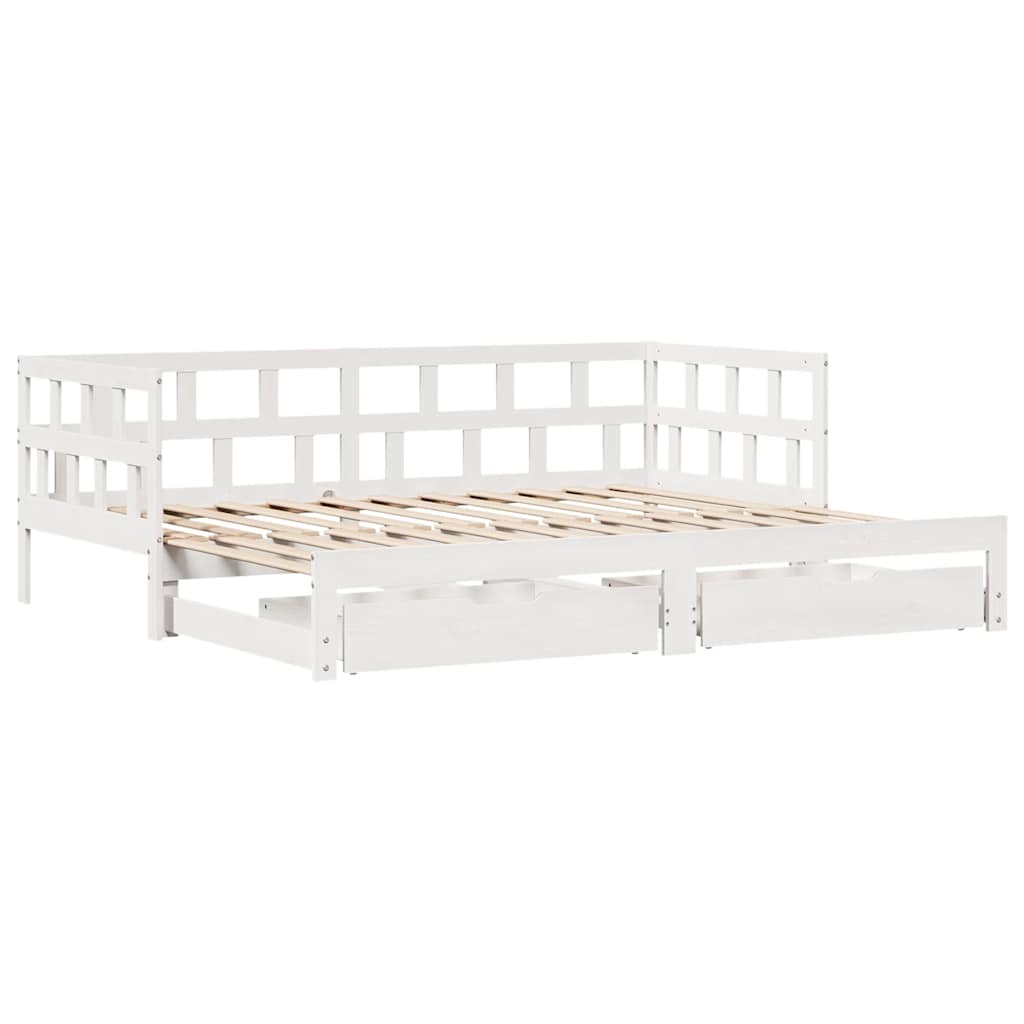 Uttrekkbar dagseng med skuffer uten madrass hvit 90x200 cm vidaXL