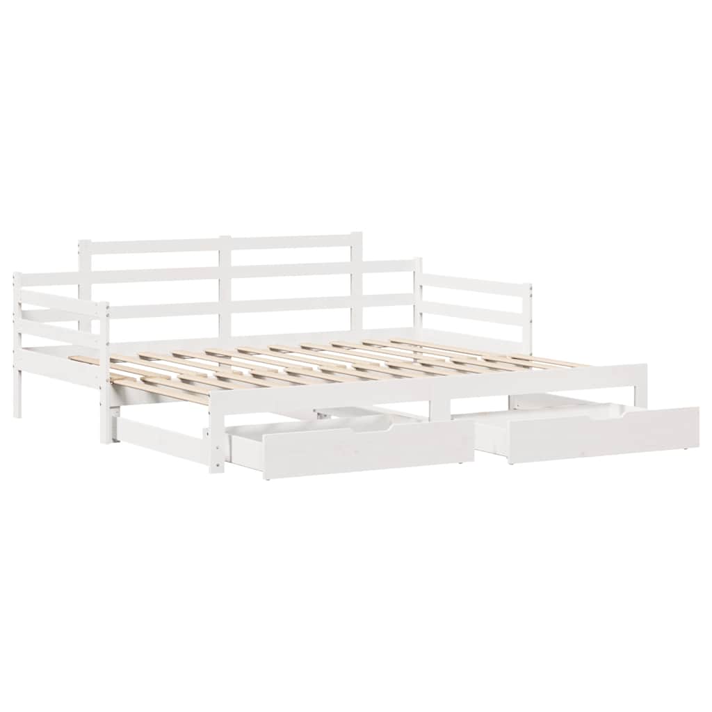 Uttrekkbar dagseng med skuffer uten madrass hvit 90x200 cm