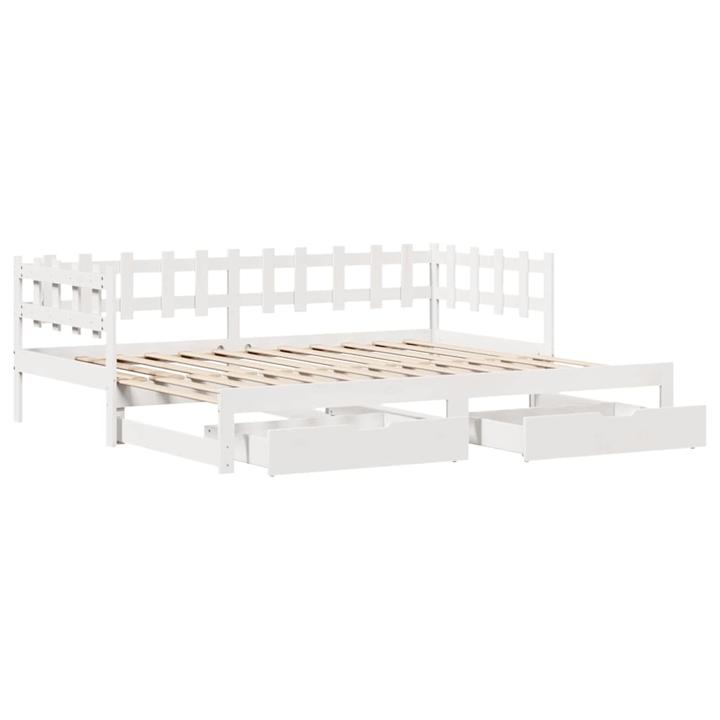 Uttrekkbar dagseng med skuffer uten madrass hvit 90x200 cm