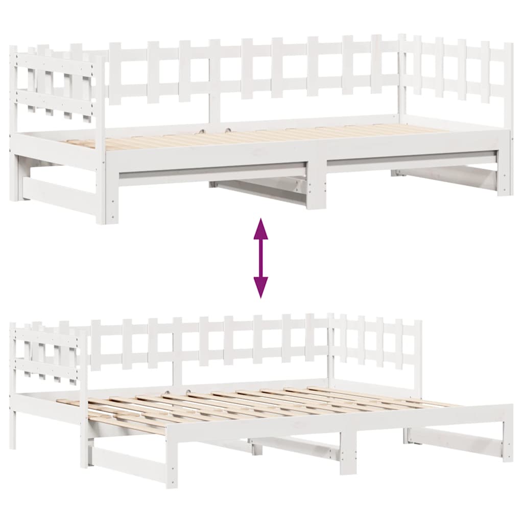 Uttrekkbar dagseng med skuffer uten madrass hvit 90x200 cm