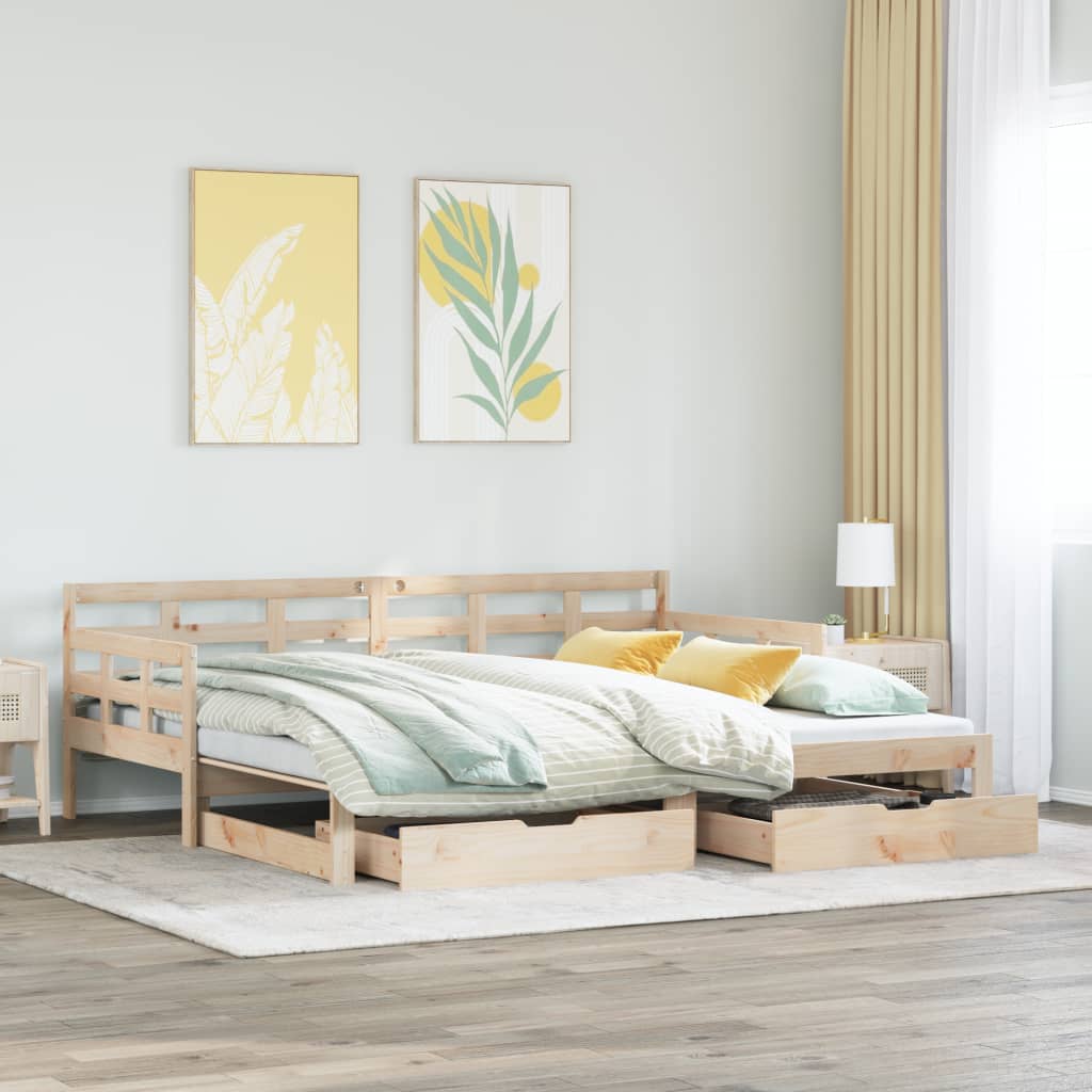 Uttrekkbar dagseng med skuffer 90x200 cm heltre furu