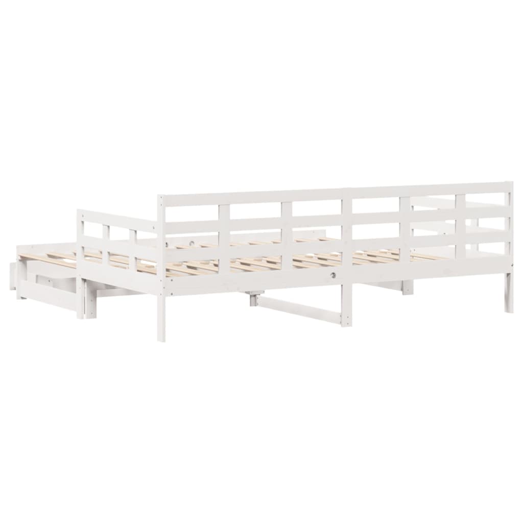 Uttrekkbar dagseng med skuffer hvit 80x200 cm heltre furu