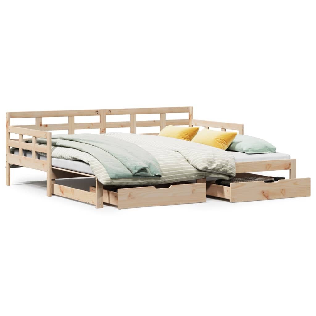 Uttrekkbar dagseng med skuffer 90x190 cm heltre furu