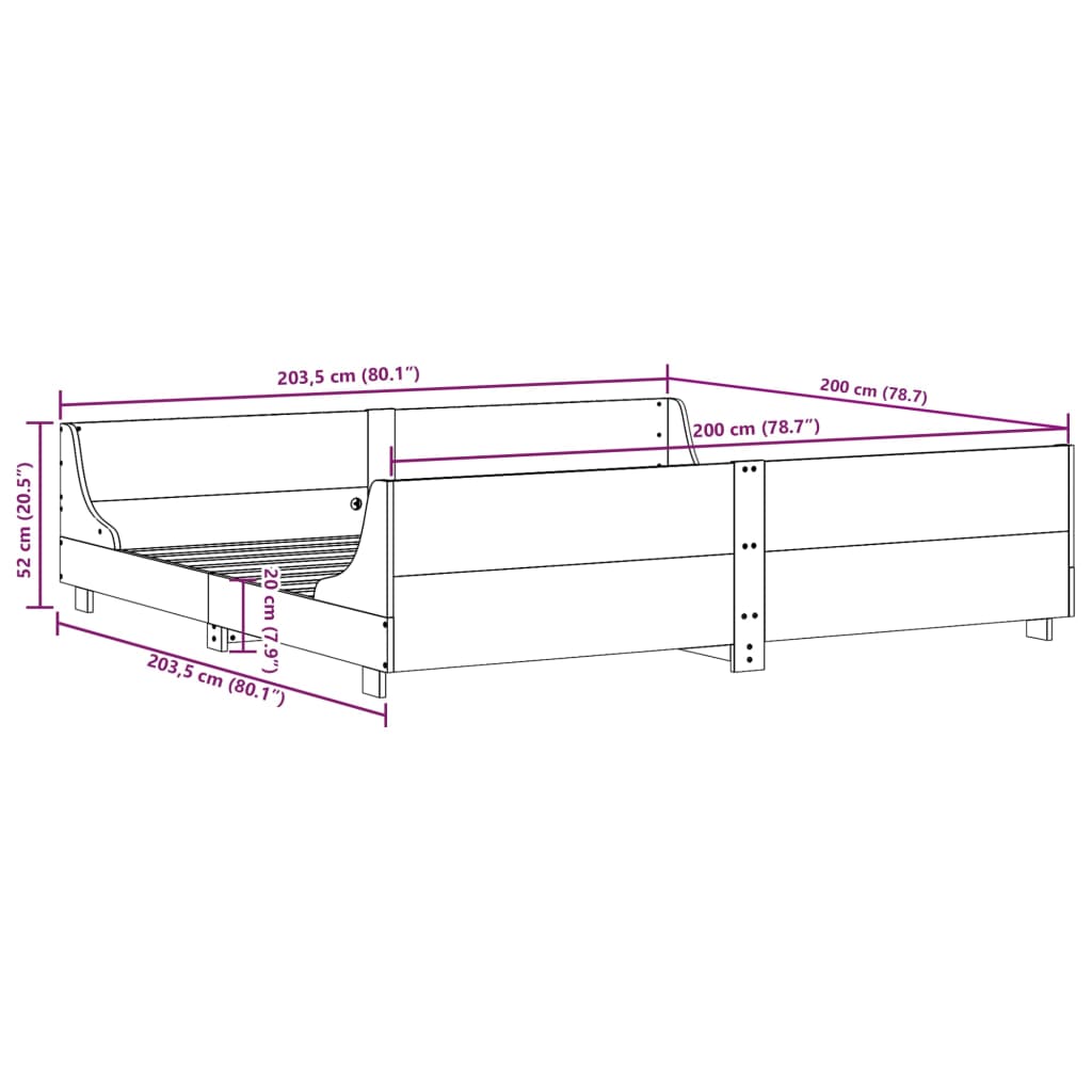 Sengeramme med madrass hvit 200x200 cm heltre furu