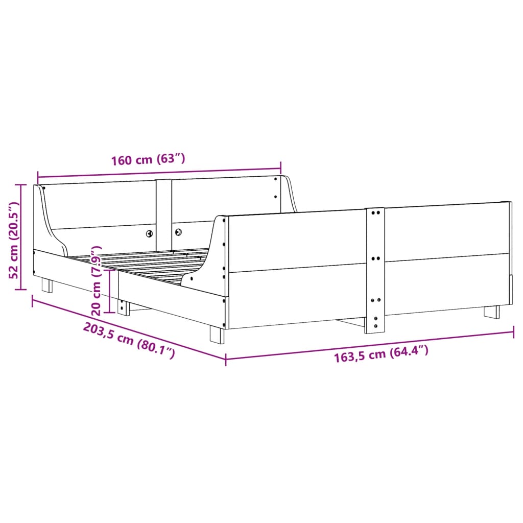 Sengeramme uten madrass 160x200 cm heltre furu