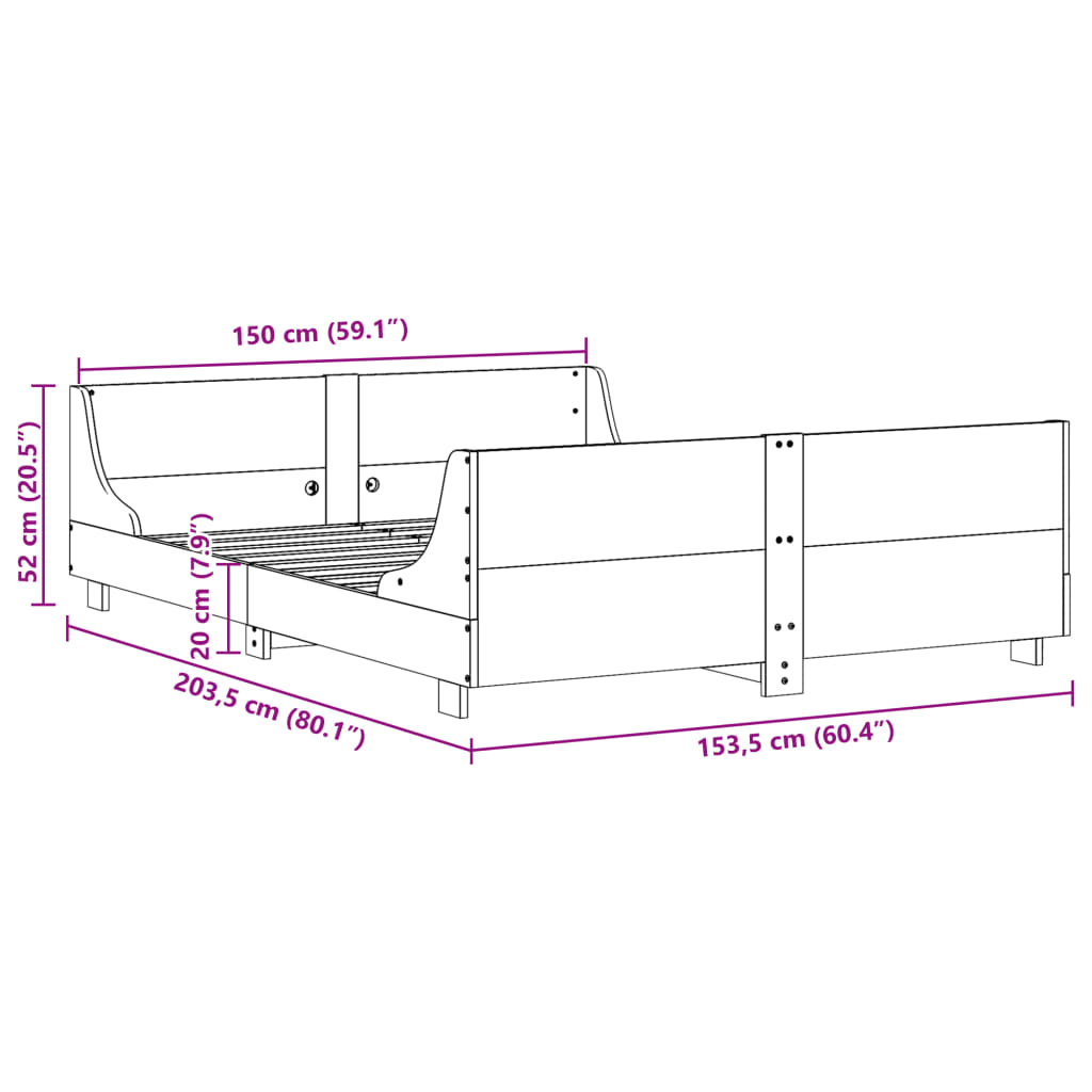 Sengeramme uten madrass 150x200 cm heltre furu