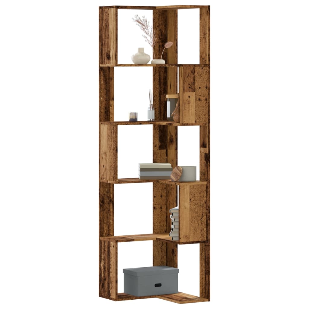 Bokhylle hjørne 5 lag gammelt tre 50x50x179 cm konstruert tre