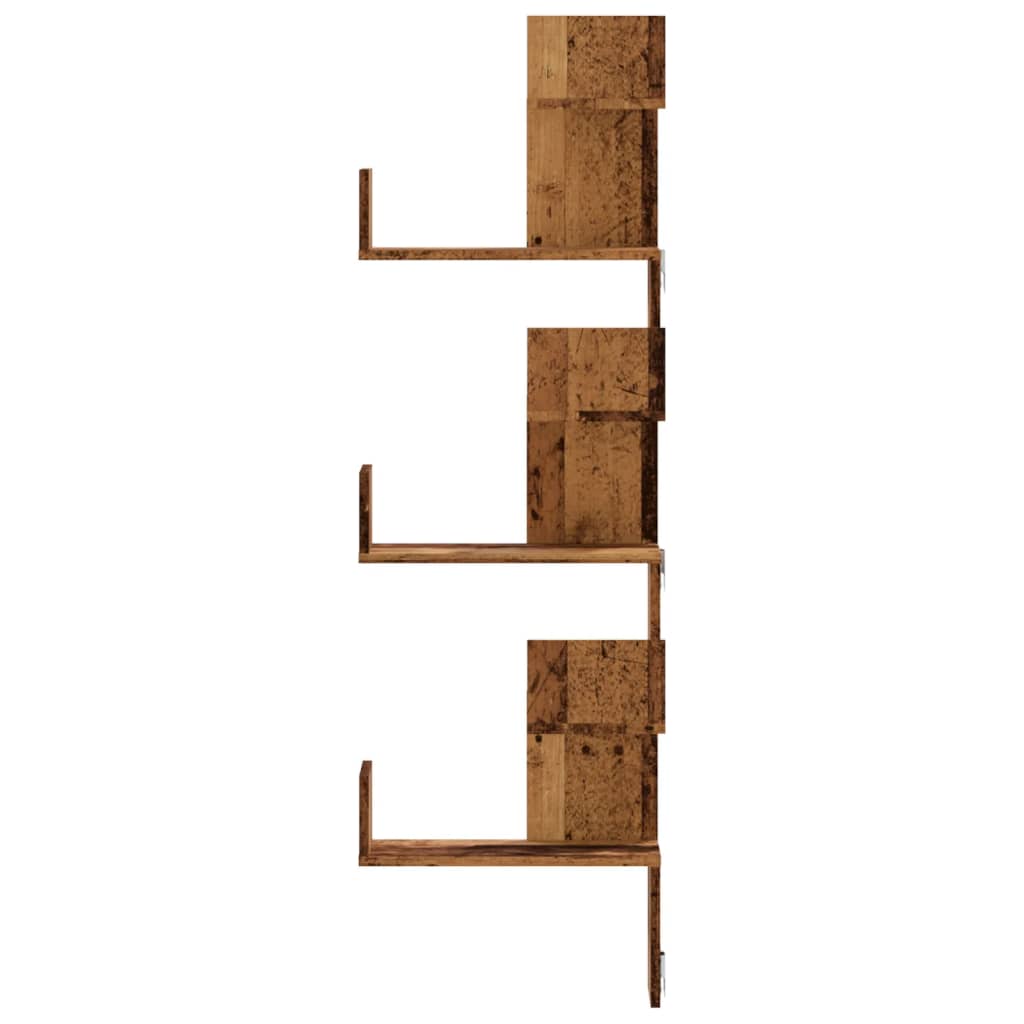 Veggmontert hjørnehylle gammelt tre 45x45x147 cm konstruert tre