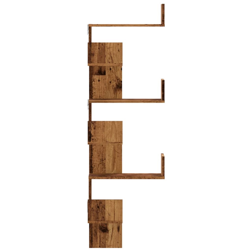 Veggmontert hjørnehylle gammelt tre 45x45x147 cm konstruert tre