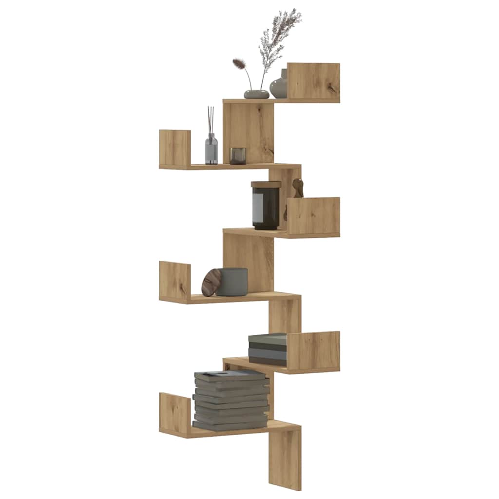 Veggmontert hjørnehylle artisan eik 45x45x147 cm konstruert tre