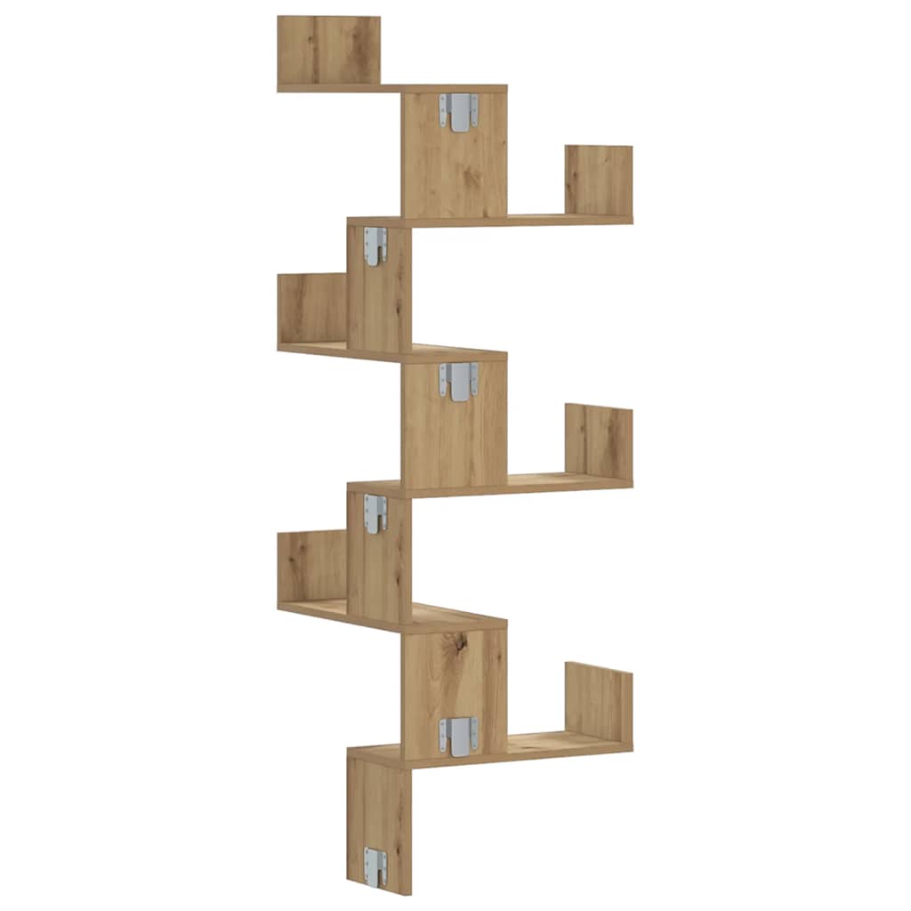 Veggmontert hjørnehylle artisan eik 45x45x147 cm konstruert tre