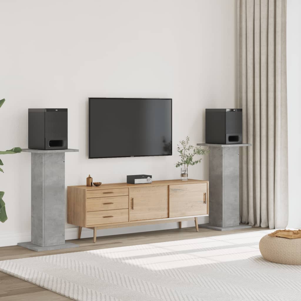 Høyttalerstativ 2 stk betonggrå 30x30x95 cm konstruert tre