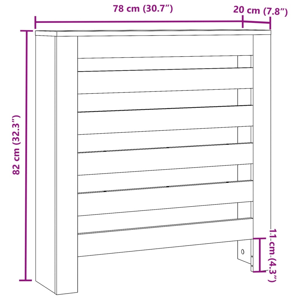 Radiatordeksel grå sonoma 78x20x82 cm konstruert tre