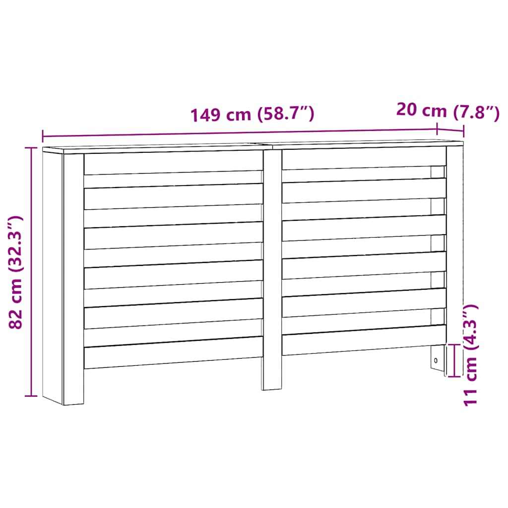 Radiatordeksel artisan eik 149x20x82 cm konstruert tre