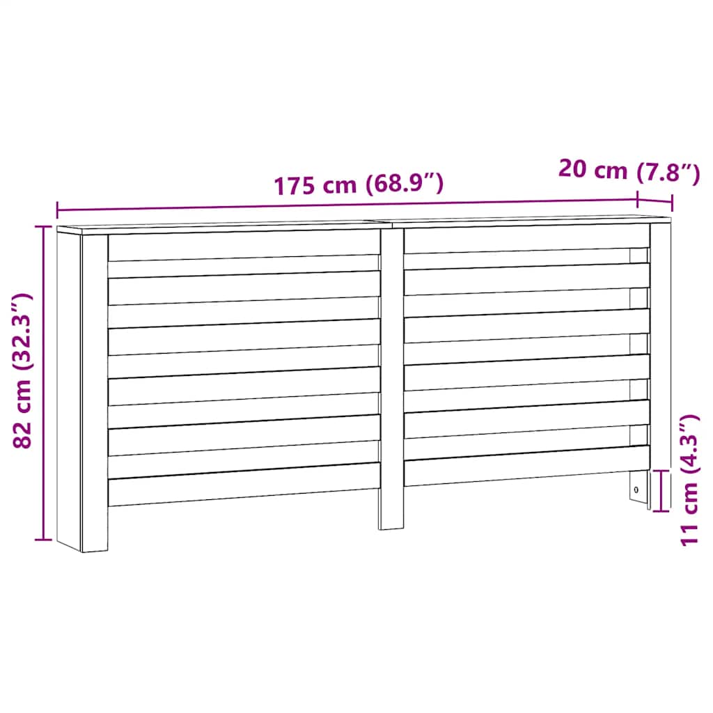 Radiatordeksel artisan eik 175x20x82 cm konstruert tre
