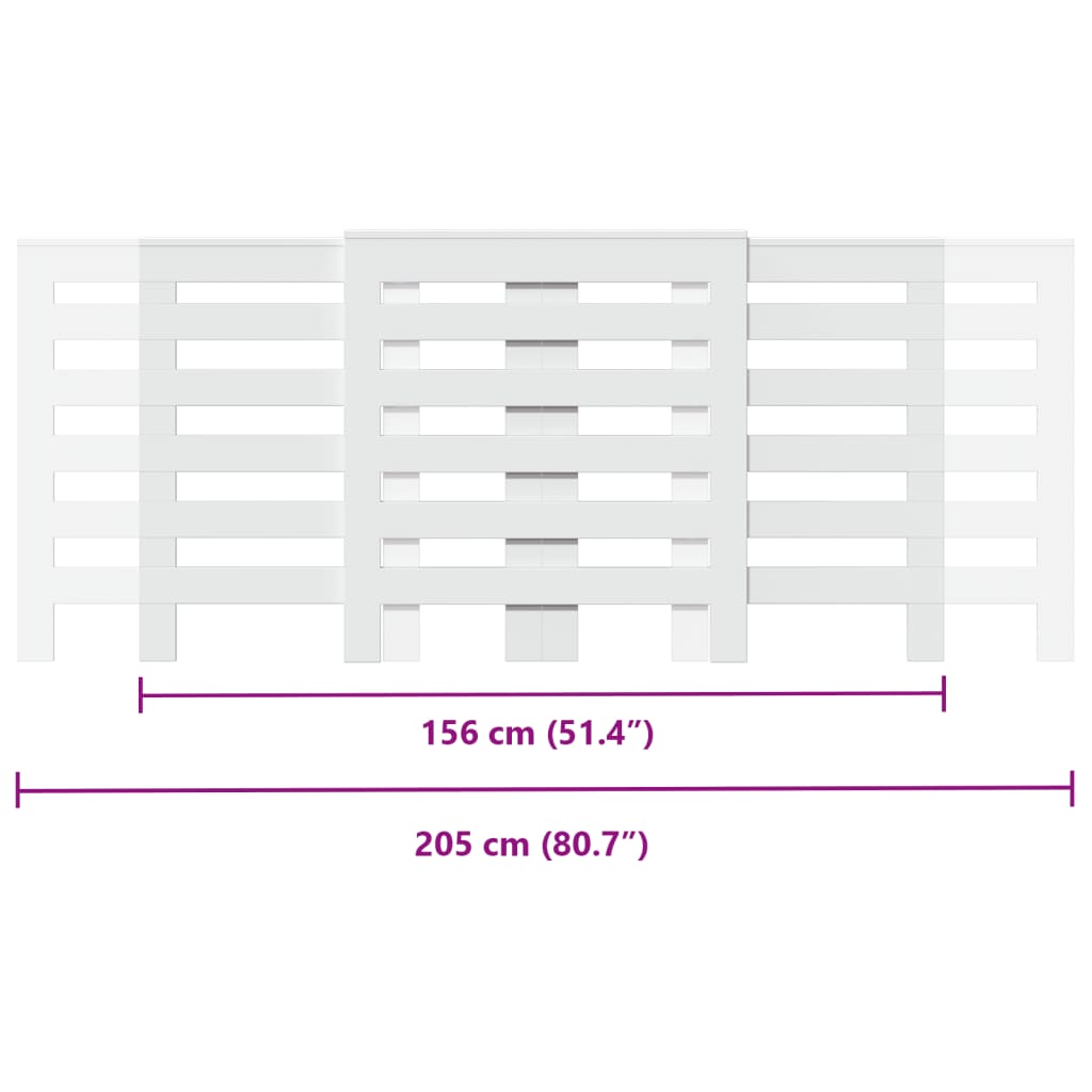Radiatordeksel hvit 205x21,5x83,5 cm konstruert tre