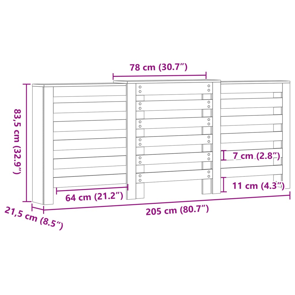 Radiatordeksel svart 205x21,5x83,5 cm konstruert tre