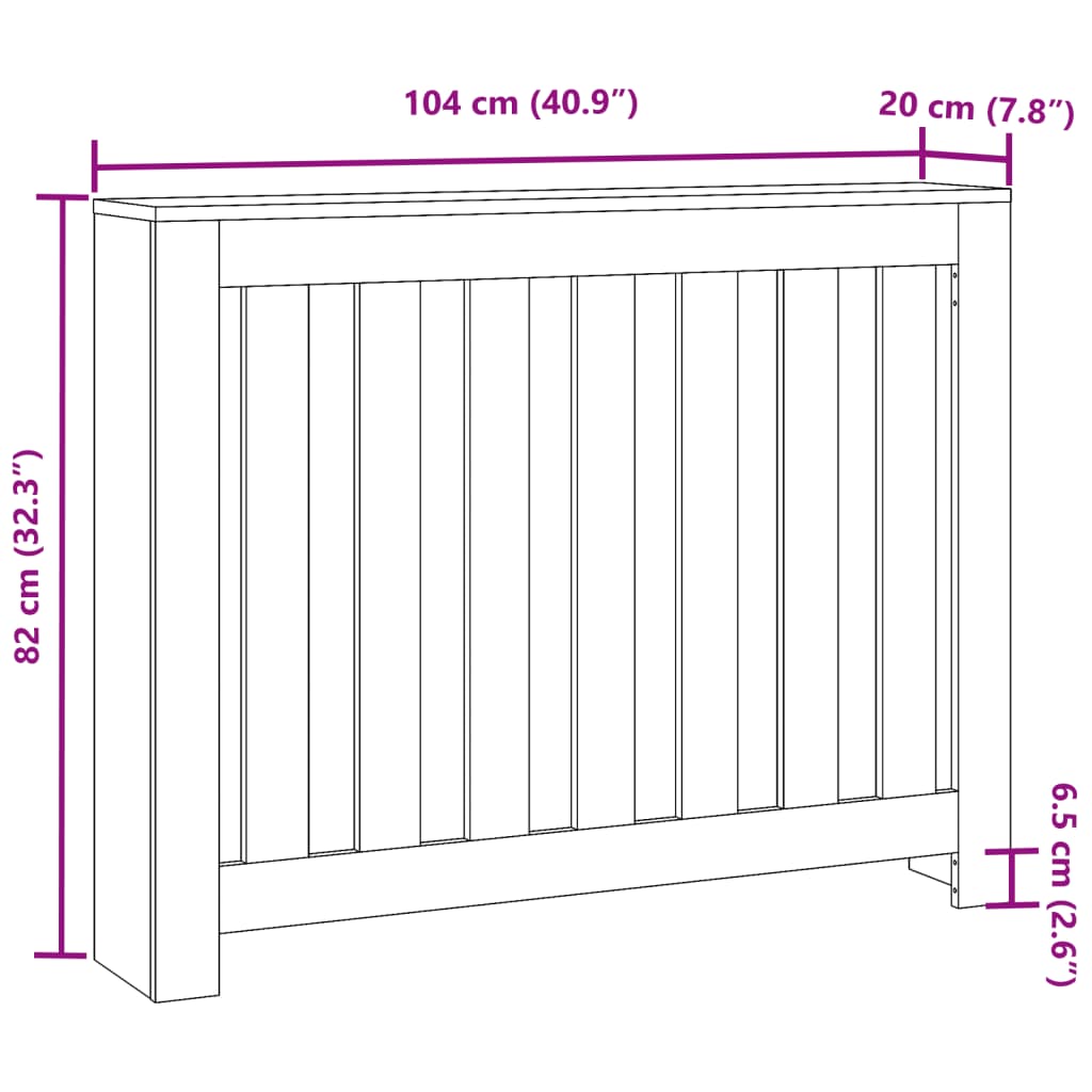 Radiatordeksel svart 104x20x82 cm konstruert tre