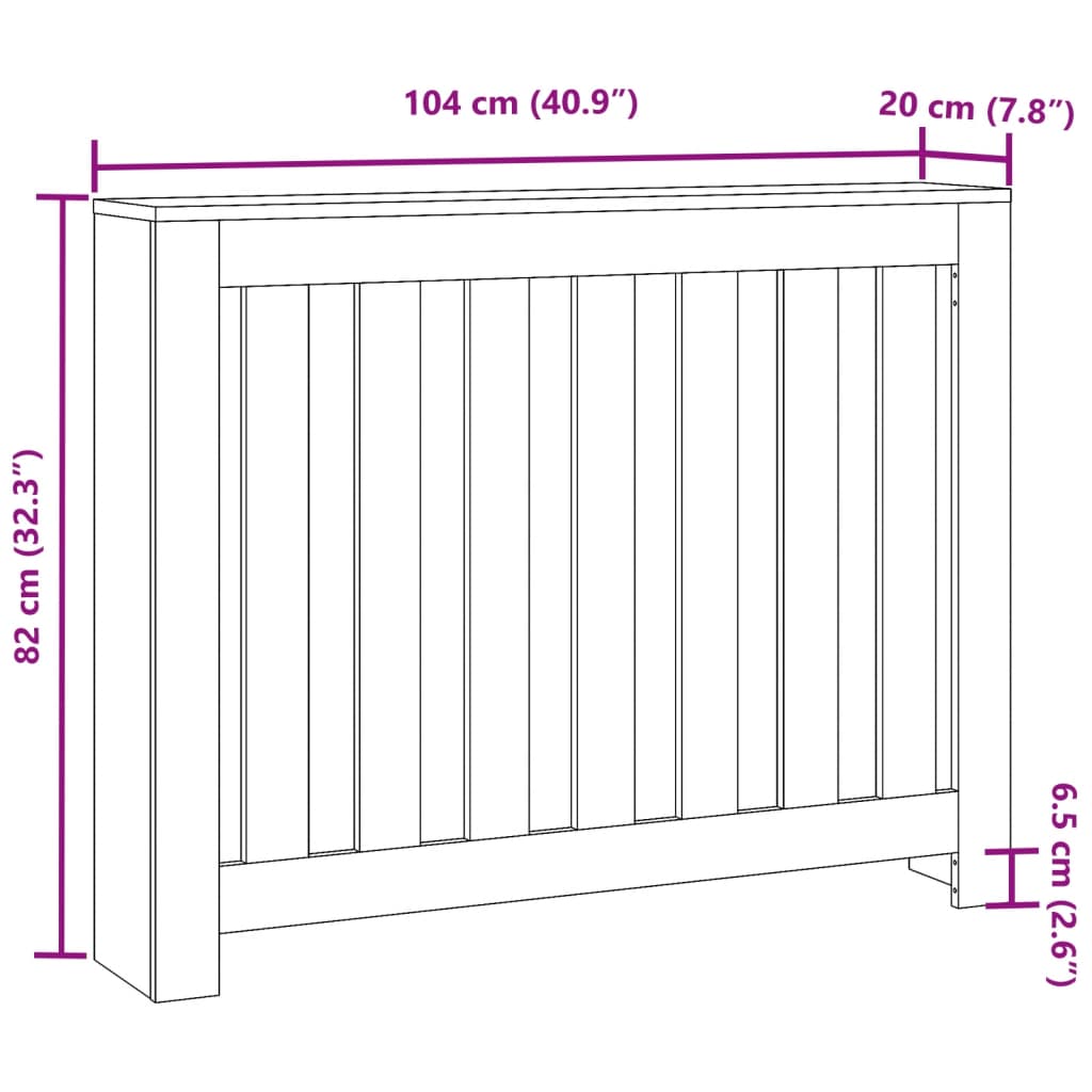 Radiatordeksel gammelt tre 104x20x82 cm konstruert tre